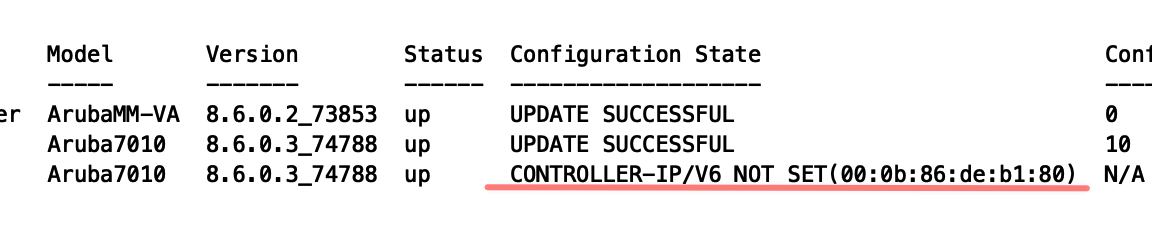 CONTROLLER-IP/V6 NOT SET